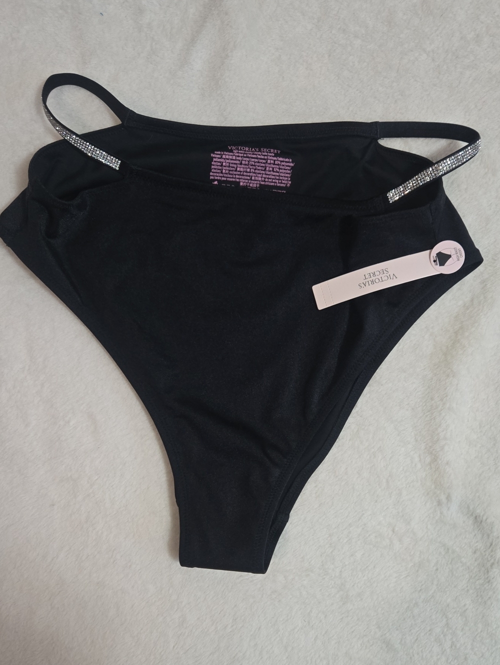 Victoria's Secret Black Rhinestone-Strap High-Cut Bikini Bottoms